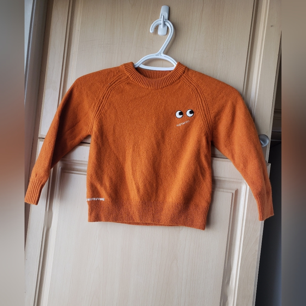 Uniqlo Anya Hindmarch 100% Wool Burn Orange Crewneck Sweater with Eye Motif
